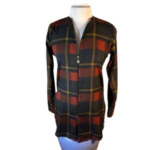 Plaid Zip up Overshirt, Small Evil Eye Zip Pull. Tunic. Dark Academia
